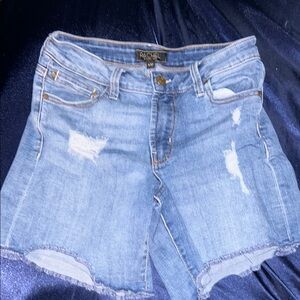Rachel Blue Jean Shorts with Distressed Details